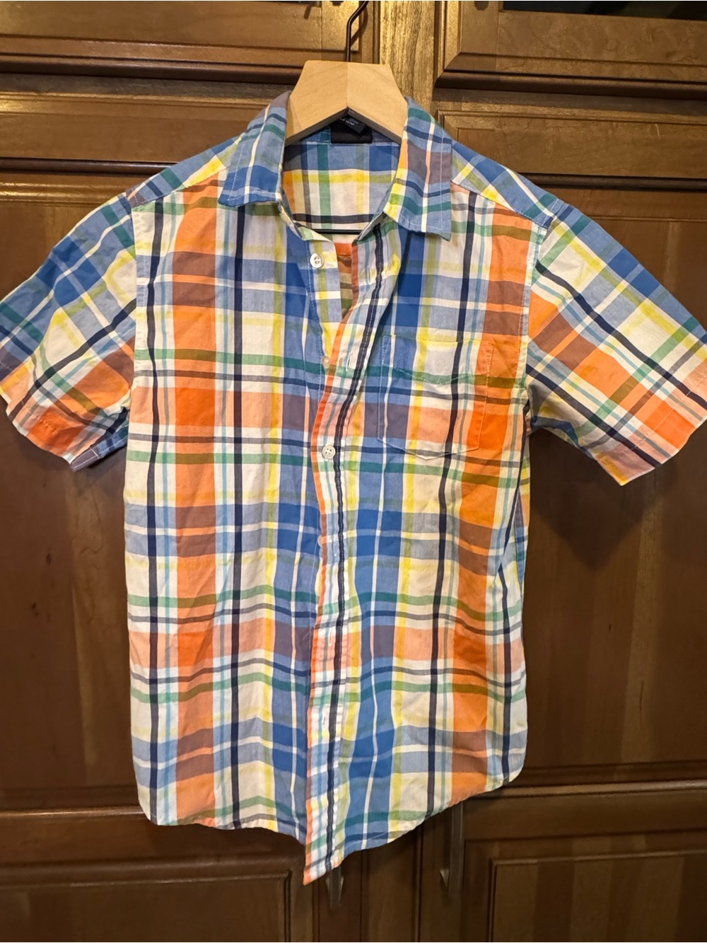 Wrangler Short-Sleeve Plaid Button-Down Shirt - Blue, Orange & Yellow